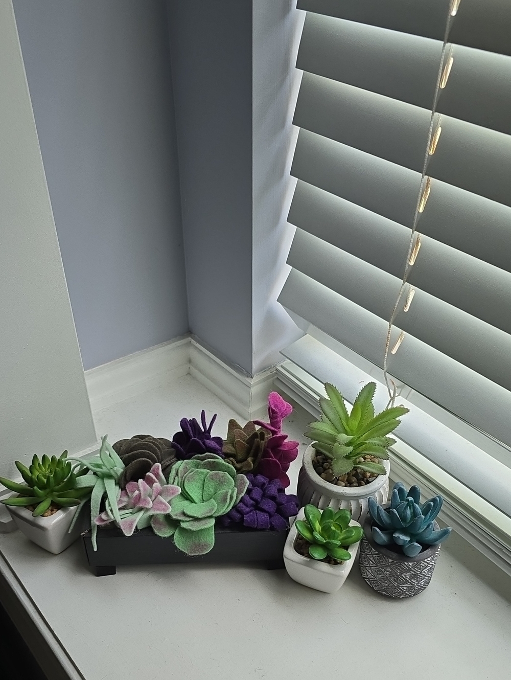 Faux Succulent Tabletop Planter Set in Green and Purple